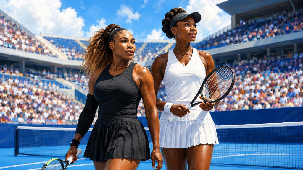 AI illustration: Serena and Venus Williams together again: Cincinnati Open doubles return after four years away from competition