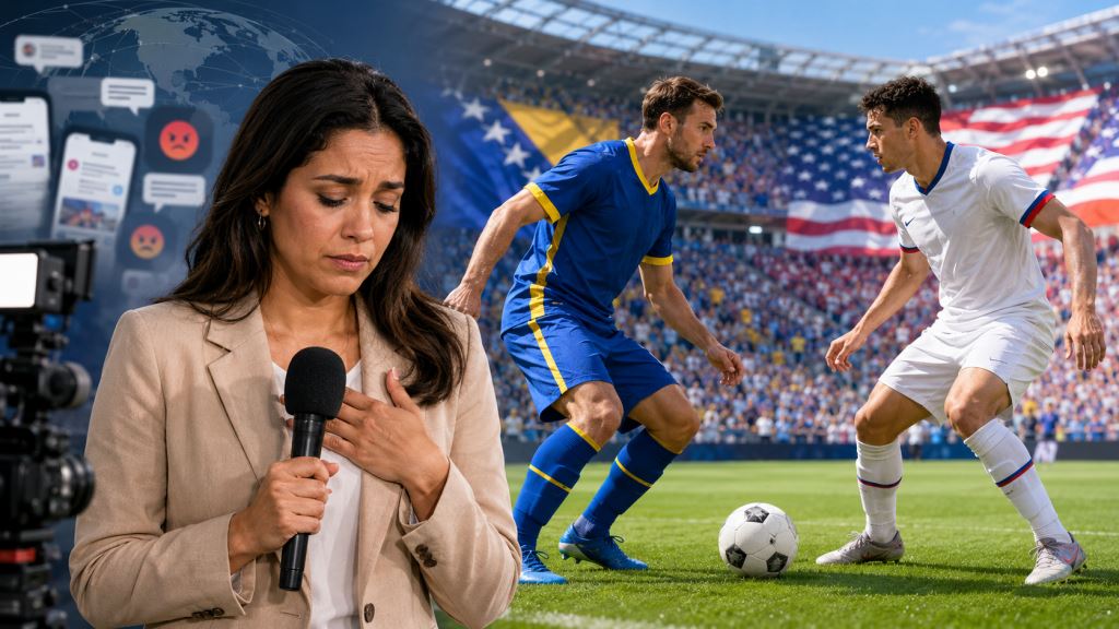 KI-Illustration: Abigail Velez entschuldigt sich bei Bosnien und Herzegowina vor dem WM-Duell gegen die USA im K.-o.-Spiel