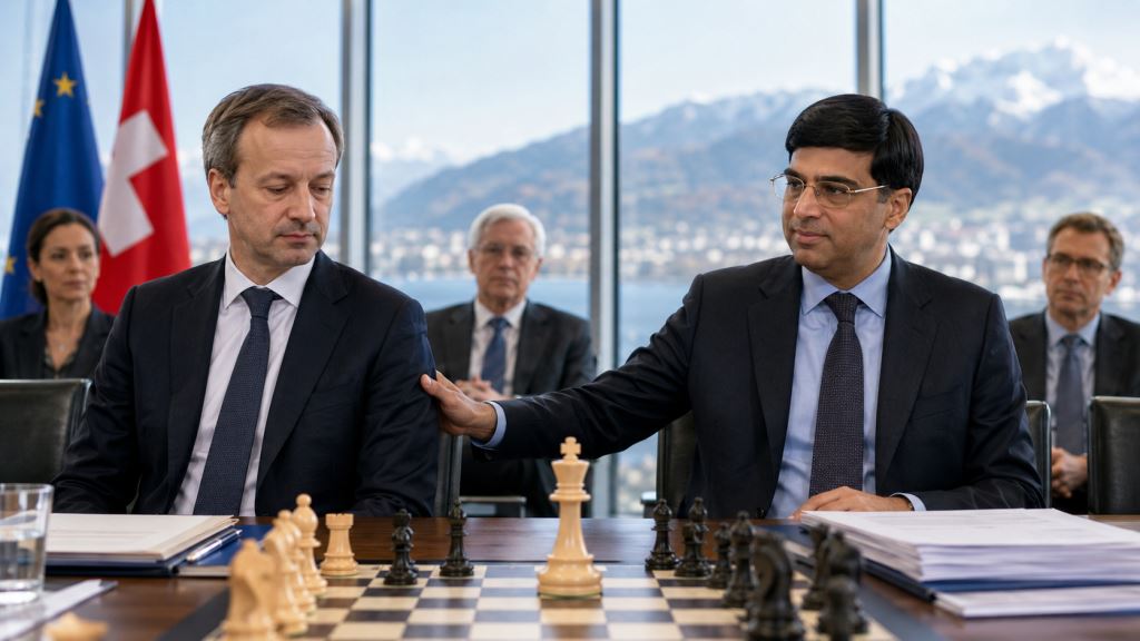 ilustracja AI: Dvorkovich zawiesza uprawnienia w FIDE po sankcjach UE, Anand przejmuje stery przed wyborami w Samarkandzie