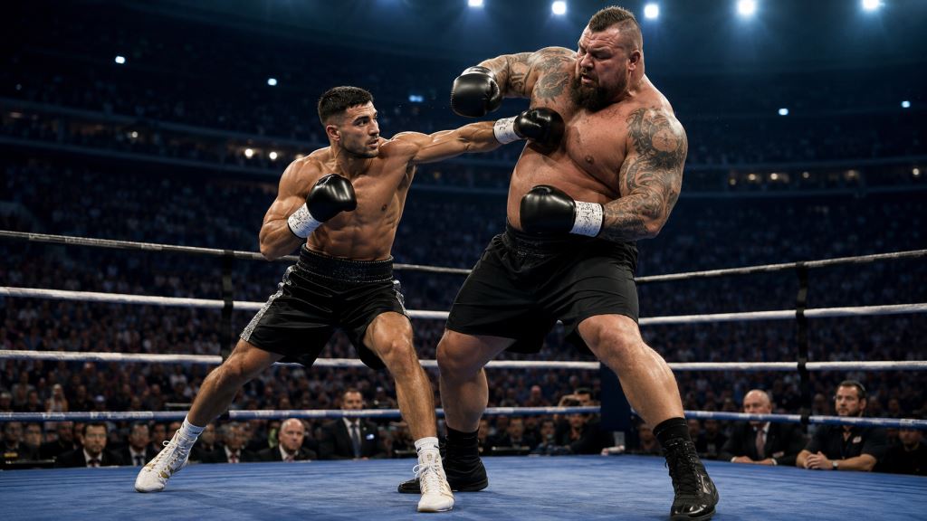 ilustracja AI: Tommy Fury wypunktował Eddiego Halla w Manchesterze i wygrał wielką pokazową walkę decyzją większości