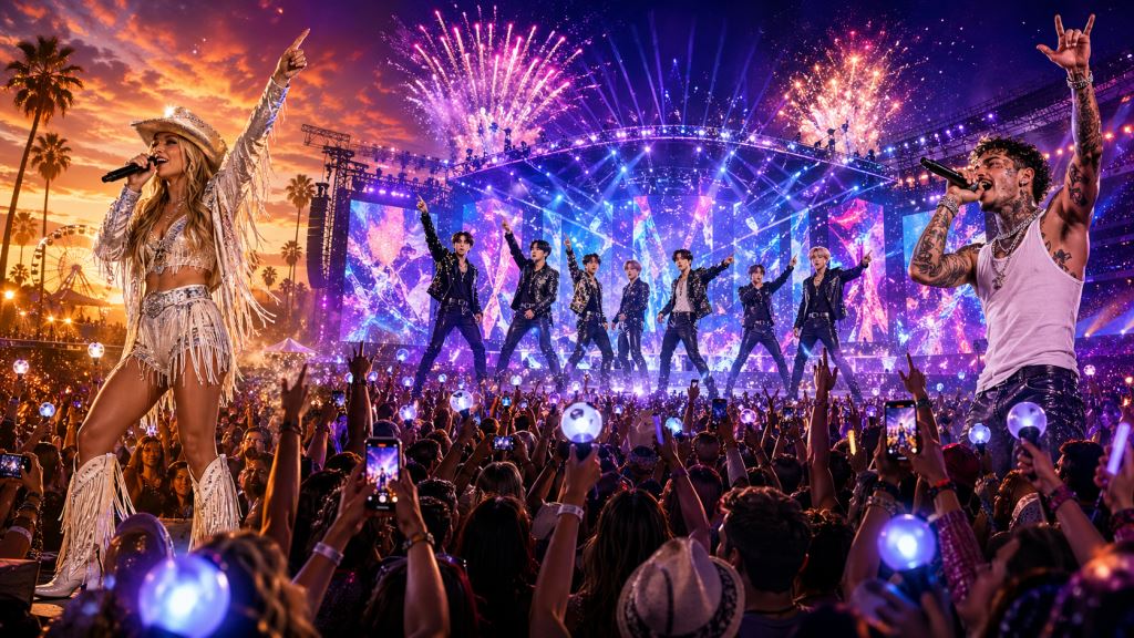 BTS, Stagecoach, RAYE et Karol G ont marqué le week-end musical : concerts, comebacks et course aux billets