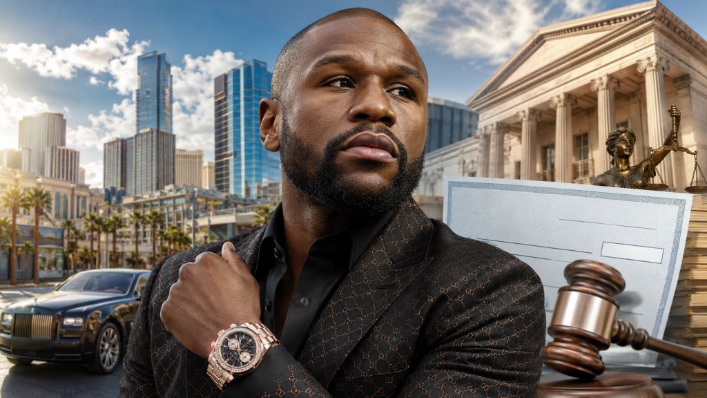 ilustración con IA: Floyd Mayweather ante la justicia de Las Vegas por un reloj de lujo y un cheque impagado de 200.000 dólares