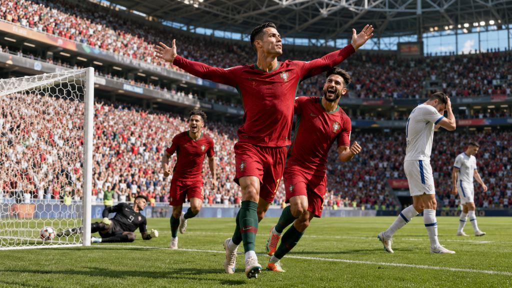 ilustración con IA: Portugal golea 5-0 a Uzbekistán en Houston y confirma su poder ofensivo en el Mundial 2026