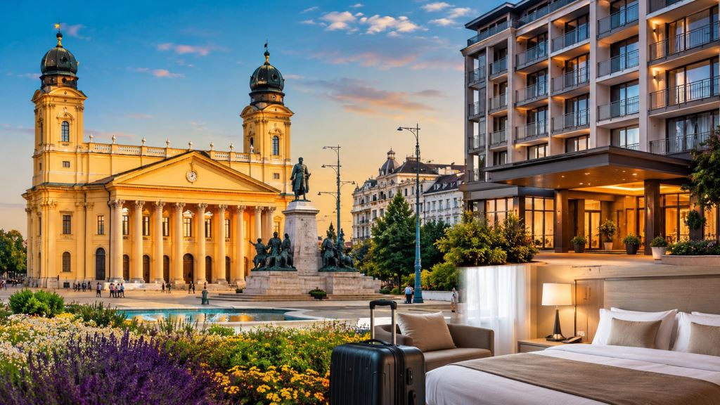 AI illustration: Debrecen 2026 travel guide: hotels, apartments, parking and the best areas for a practical city stay