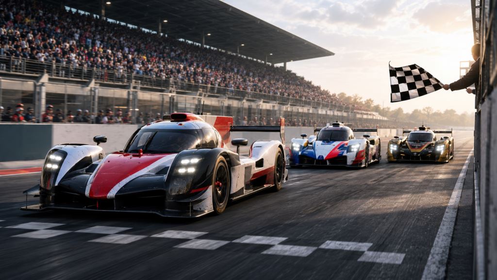 ilustración con IA: Toyota vuelve a la cima de Le Mans tras una dramática batalla contra BMW y Cadillac en las 24 Horas