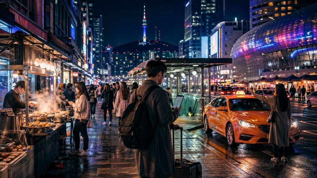Séoul après minuit demande un bon plan : transports publics, taxis et repas tardifs dans la ville qui ne dort jamais