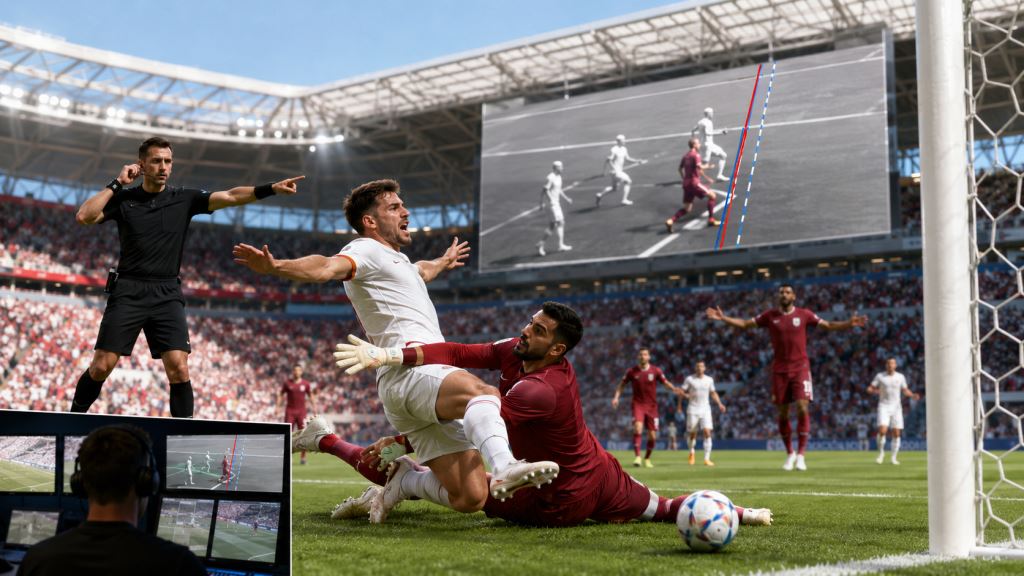 KI-Illustration: FIFA-Erklärung zur VAR-Kontroverse nach Katars Remis gegen die Schweiz in Gruppe B der Weltmeisterschaft 2026