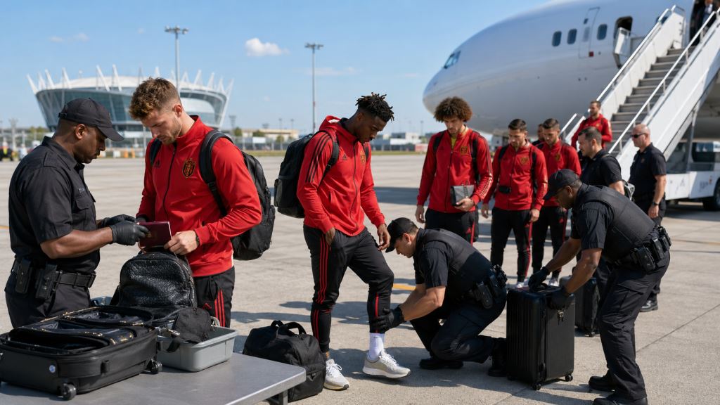 Belgien nach Sieg in Atlanta vor der WM 2026 auf dem Flughafenvorfeld kontrolliert
