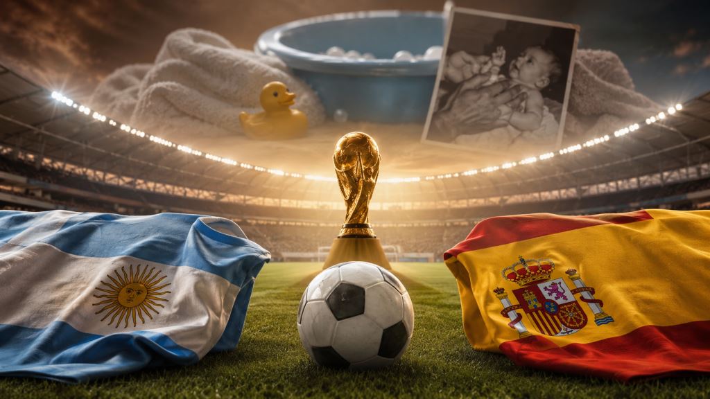 ilustracja AI: Messi i Yamal przed finałem MŚ: wiralowe zdjęcie z 2007 roku jako symbol zmiany pokoleń w światowym futbolu