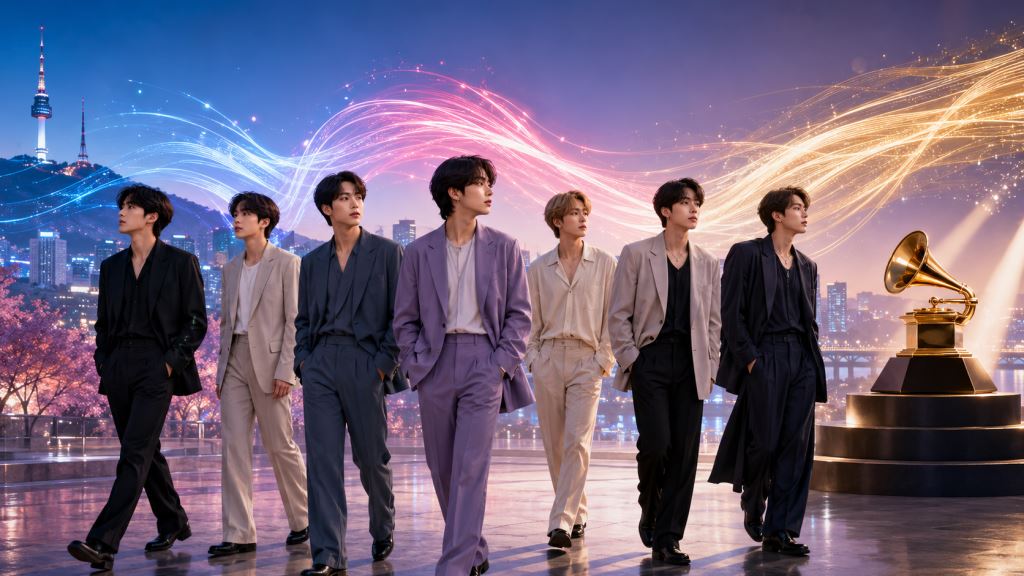 AI illustration: BTS declines to submit album ARIRANG for the 2027 Grammys as new Asian pop category sparks global debate