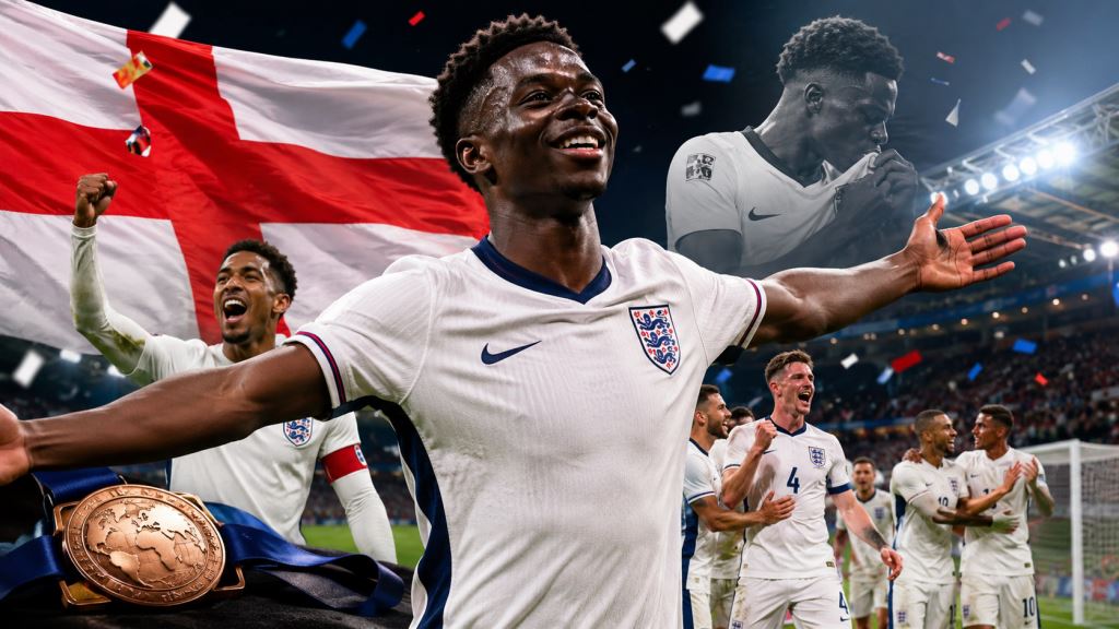 KI-Illustration: Sakas Hattrick bringt England historische Bronze: Nach dem 6:4 gegen Frankreich wird Argentinien zum Antrieb