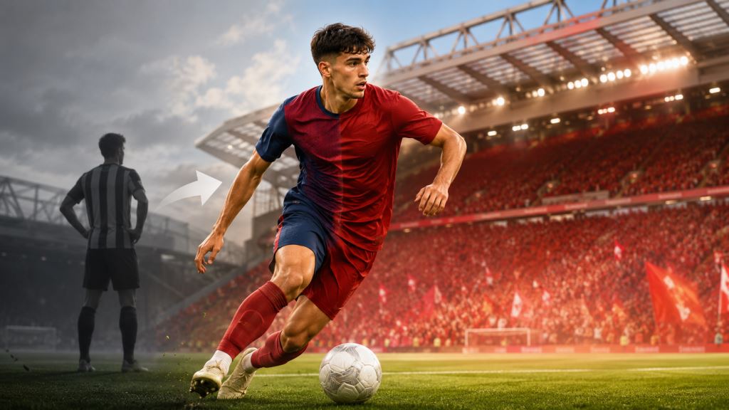 KI-Illustration: Liverpool und Víctor Muñoz: Osasuna-Klausel aktiviert, Transfer vor Newcastle kurz vor finaler Bestätigung