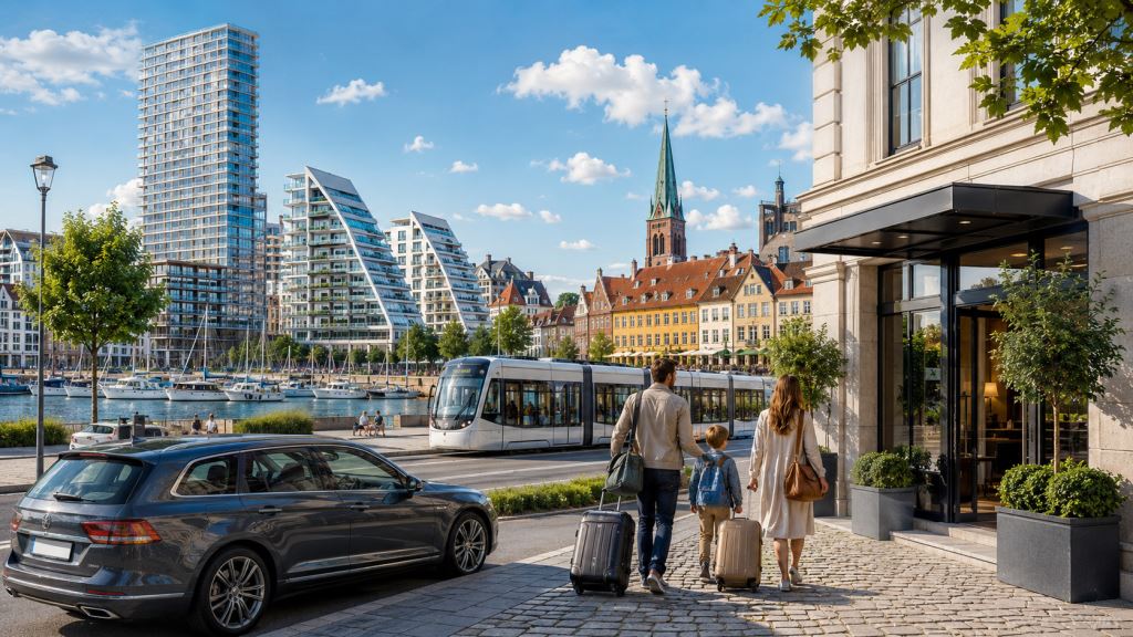 AI illustration: Aarhus 2026 accommodation guide: hotels, apartments, districts, parking, transport and travel costs in Denmark