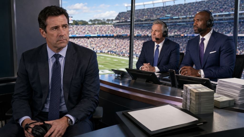 ilustracja AI: Tony Romo odsunięty, CBS pod presją przez kontrakt wart 180 milionów dolarów i awans J.J. Watta do głównej kabiny