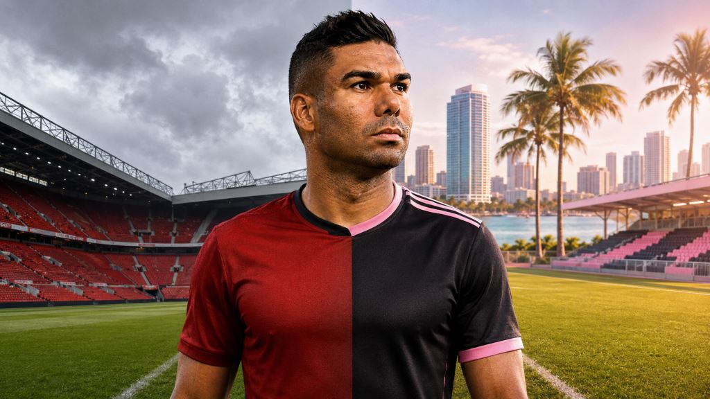illustration IA: Casemiro à l’Inter Miami après Manchester United comme joueur libre et grand transfert MLS en Floride