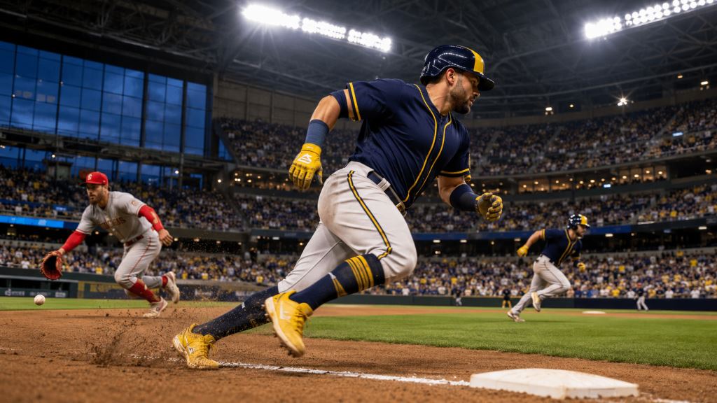 ilustración con IA: Brewers vencen 4-2 a Reds en Milwaukee: el triple de Mitchell decide un duelo MLB clave de la NL Central