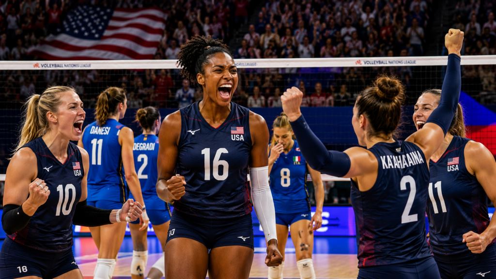 illustration IA: Les États-Unis dominent l'Italie 3-0 à Pasig et relancent leur élan en VNL féminine 2026