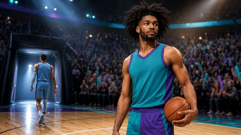 ilustración con IA: Coby White sigue en Charlotte Hornets con contrato de 74 millones tras la salida de LaMelo Ball en la NBA