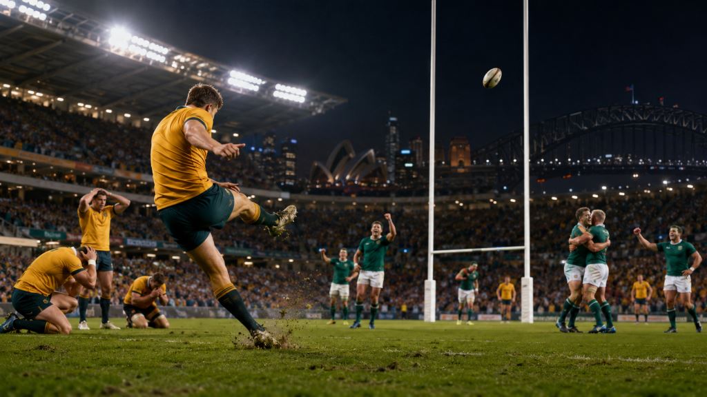 illustration IA: L'Irlande survit au suspense à Sydney, l'Australie battue 33-31 après le raté tardif de Donaldson en ouverture