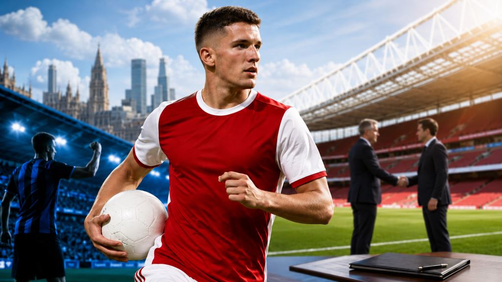 ilustracja AI: Arsenal pozyskał Christosa Tzolisa za rekordowe 34 miliony funtów po świetnym okresie w Club Brugge w Belgii