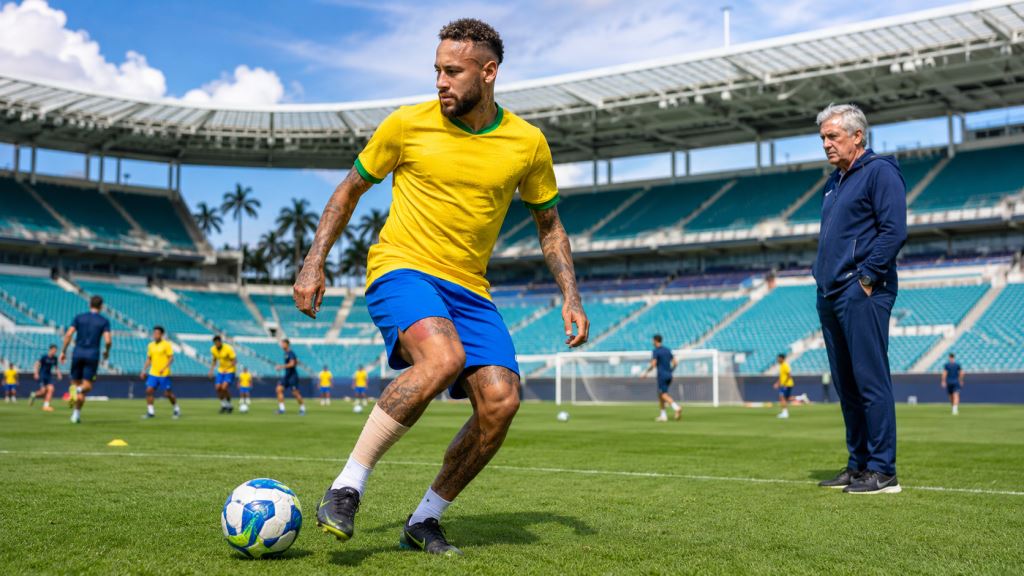 AI illustration: Neymar’s Brazil return draws closer as Ancelotti weighs Scotland decision at World Cup in Miami Gardens
