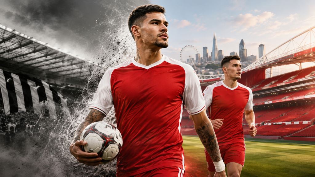 ilustracja AI: Arsenal blisko transferu Bruno Guimarãesa z Newcastle za 90 milionów euro i pięcioletniego kontraktu