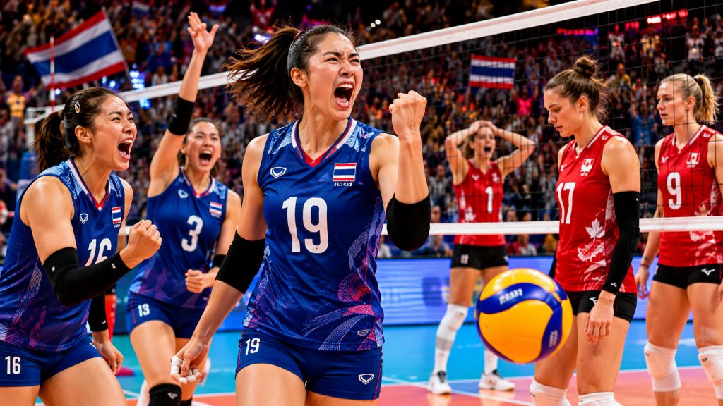 illustration IA: La Thaïlande bat le Canada 3-1 à Bangkok en Ligue des Nations féminine et prend des points précieux