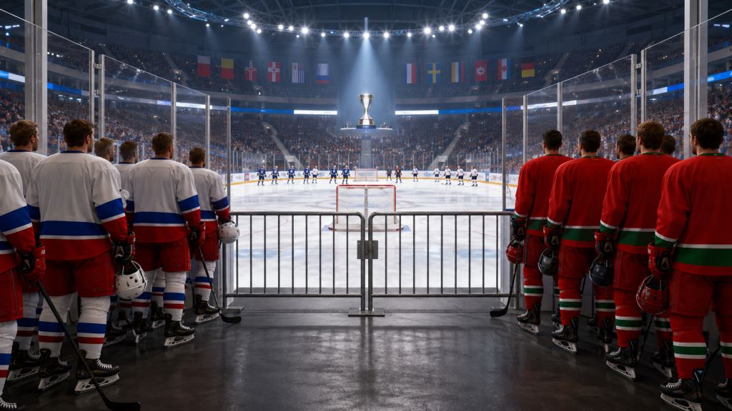 illustration IA: Décision de l'IIHF maintenant la Russie et la Biélorussie hors des grands Mondiaux de hockey sur glace 2027