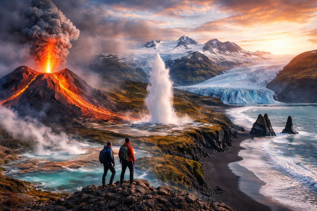 Island zwischen Feuer und Eis: Leitfaden für Abenteuertourismus ab Reykjavík, Geysire, Gletscher und schwarze Strände