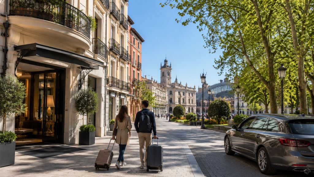 ilustración con IA: Valladolid 2026: alojamiento, hoteles, apartamentos, aparcamiento, precios y mejores zonas para dormir