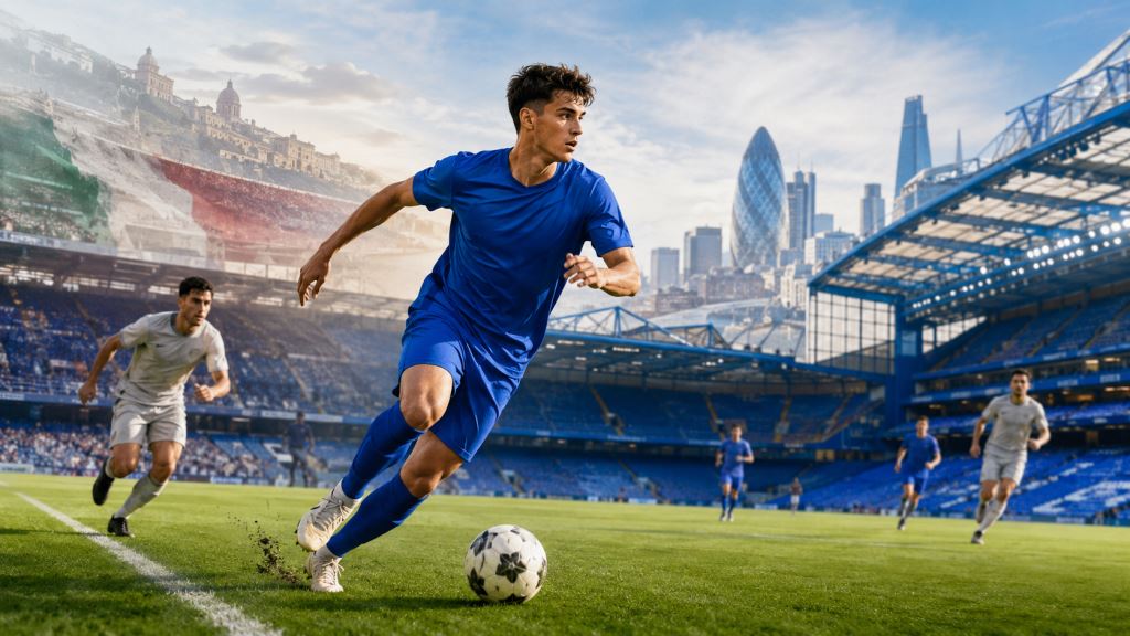 illustration IA: Chelsea recrute Marco Palestra de l'Atalanta: le jeune piston italien signe jusqu'en 2033 au club londonien