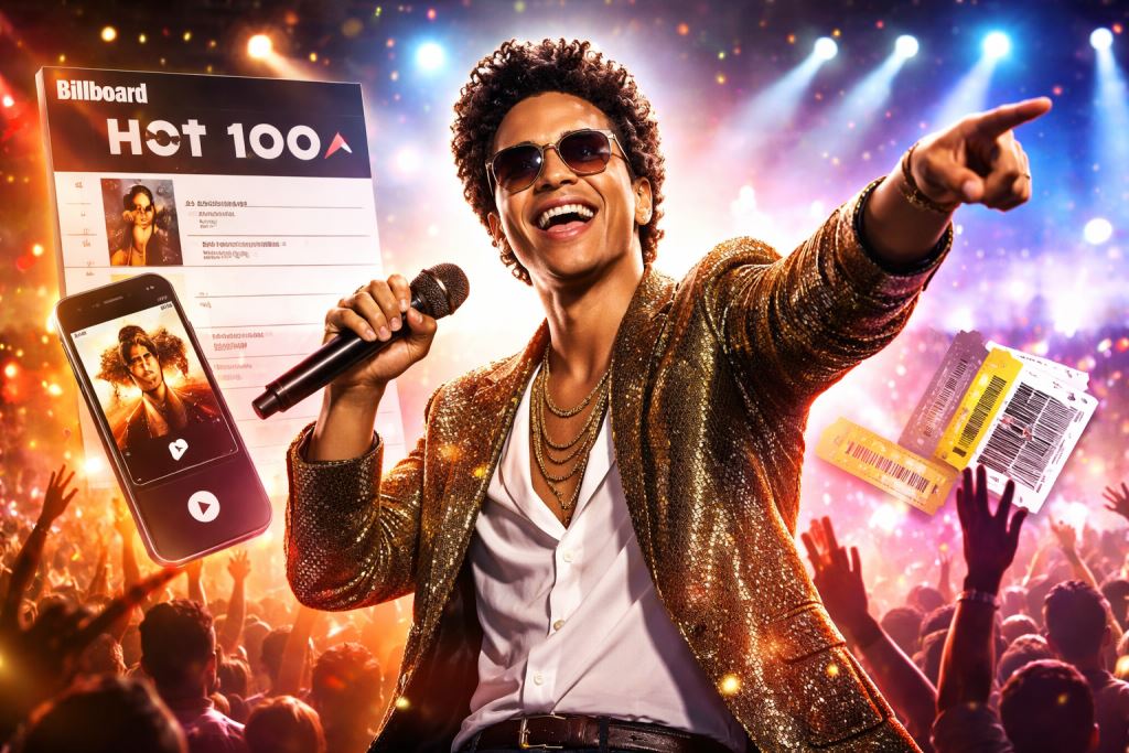 Bruno Mars de nouveau au sommet du Hot 100 : un nouveau numéro un confirme l’élan mondial, la puissance radio et l’intérêt pour la tournée
