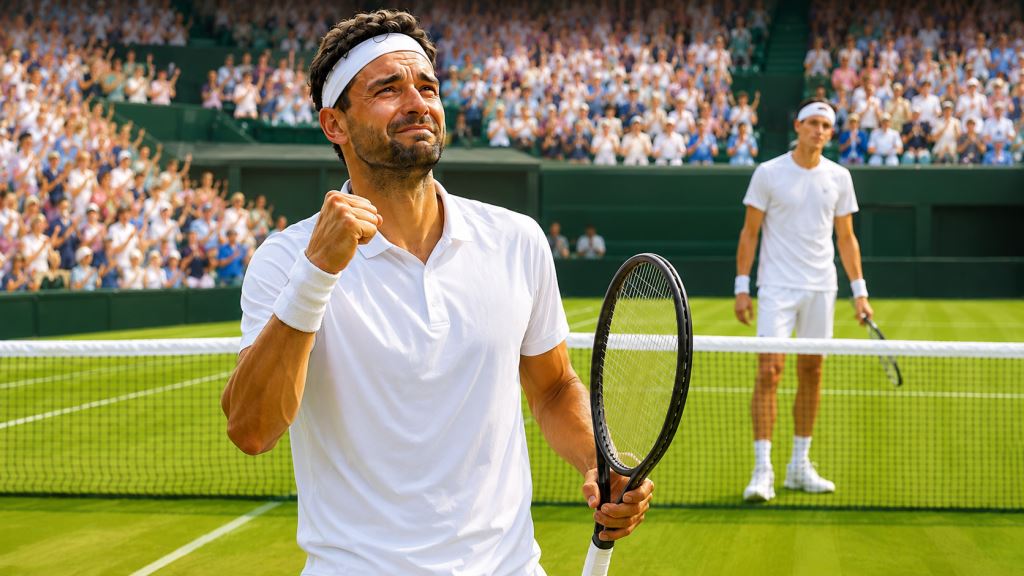 AI ilustracija: Dimitrovljev emotivni wimbledonski povratak nakon pobjede nad Menšíkom na travi All England Cluba u Londonu