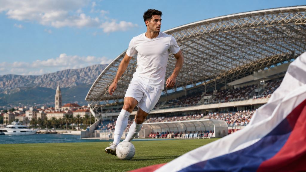 KI-Illustration: Alberto del Moral wechselt bis 2028 zu Hajduk und soll im Poljud-Stadion das Mittelfeld stabilisieren