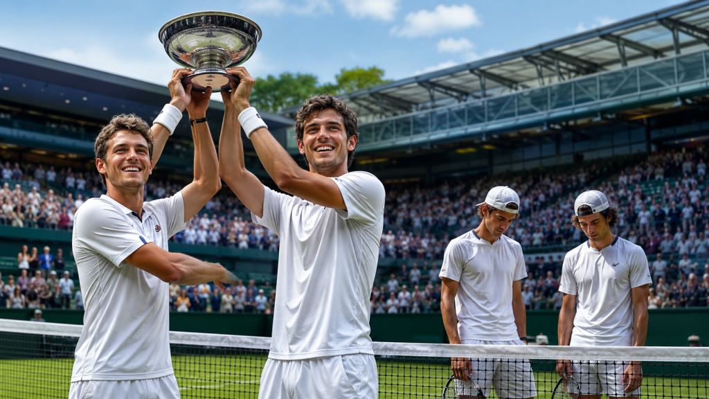 ilustración con IA: Arribage y Olivetti conquistan el dobles ATP Halle ante Altmaier y Fonseca en Terra Wortmann Open de Halle