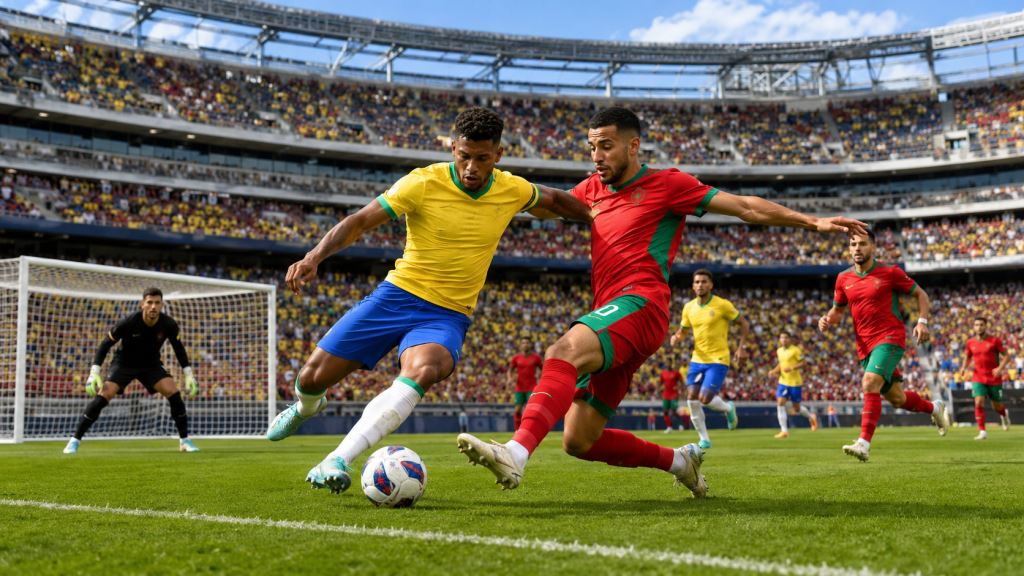 illustration IA: Le Brésil et le Maroc font match nul 1-1 au MetLife Stadium pour l’ouverture du groupe C 2026