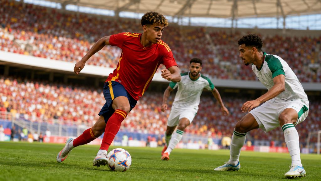 illustration IA: Lamine Yamal de retour titulaire avec l'Espagne pour le choc du Mondial face à l'Arabie saoudite