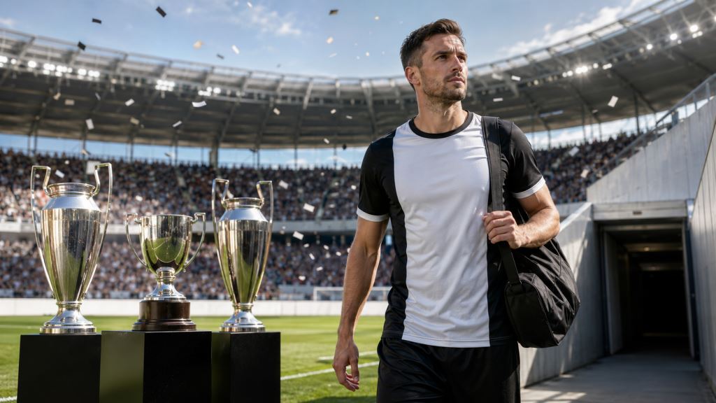 KI-Illustration: Dimitri Lavalée verlässt Sturm Graz nach 98 Einsätzen, zwei Meistertiteln und wichtiger Defensivrolle