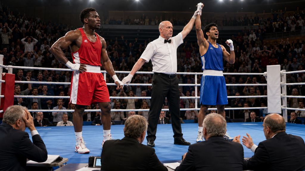 illustration IA: Finale de boxe controversée à Glasgow: Shittu privé de l'or après un verdict à 4-1 et deux pénalités