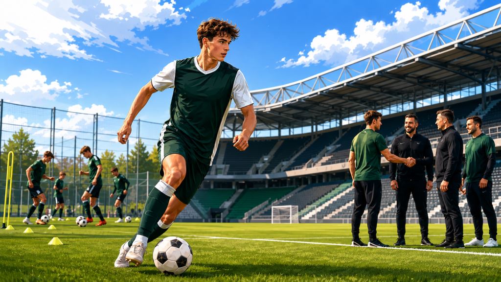 illustration IA: Niko Horvat signe son premier contrat professionnel avec le Borussia Mönchengladbach jusqu'en 2028 en Bundesliga