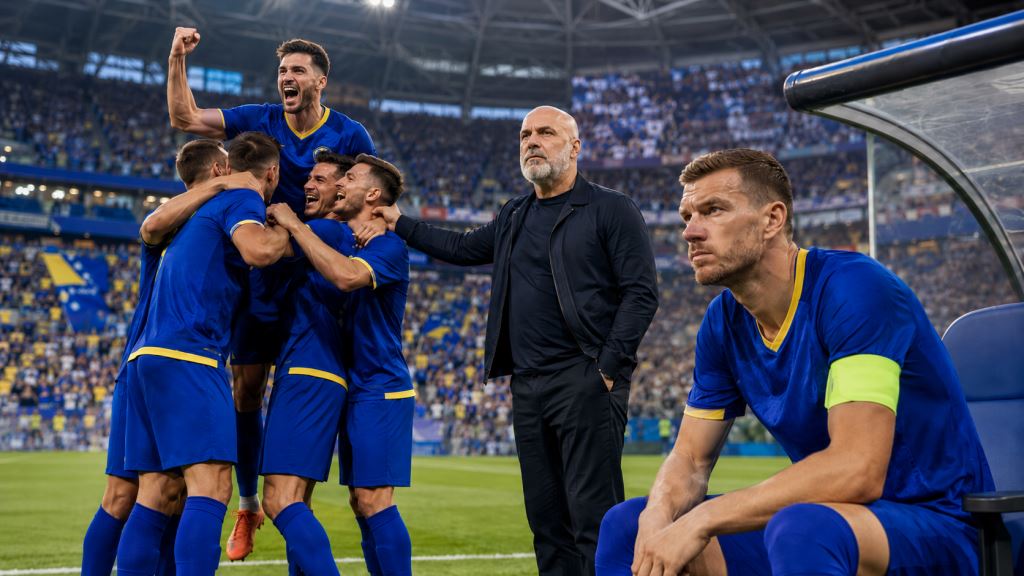 AI illustration: Bosnia and Herzegovina reach the 2026 World Cup knockout stage after Qatar win and Edin Džeko bench reaction