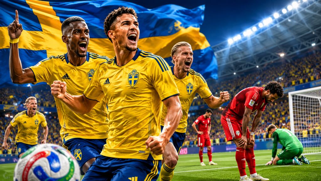 KI-Illustration: Schweden besiegt Tunesien 5:1 in Monterrey, Ayari, Isak und Gyökeres prägen den Auftakt in Gruppe F der WM 2026