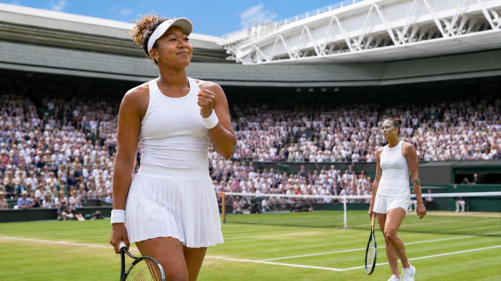 KI-Illustration: Naomi Osaka bezwingt Aryna Sabalenka in Wimbledon 2026 und öffnet das Rennen um den Grand-Slam-Titel
