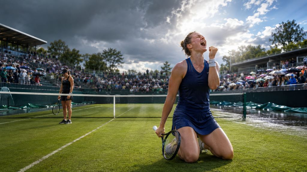 ilustración con IA: Linda Nosková campeona del Berlin Open 2026 tras la final con Jessica Pegula y la lluvia