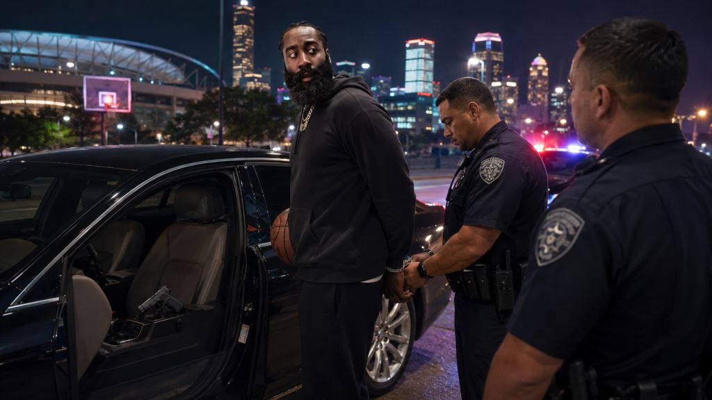 ilustración con IA: James Harden arrestado en Houston tras un control del vehículo y hallazgo de un arma, audiencia el 22 de junio