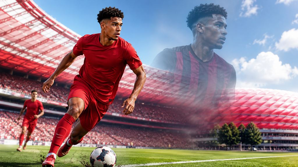 KI-Illustration: Bayerns großer Deal mit Nathaniel Brown, Wechsel von Eintracht Frankfurt für rund 55 Millionen Euro bis 2031