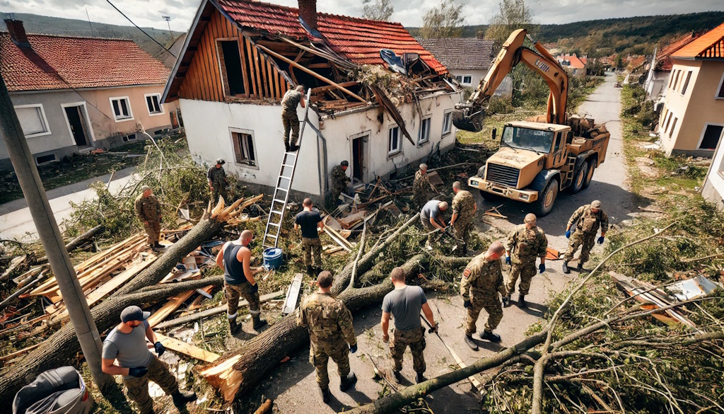 Kadet Chorwackiego Kolegium Wojskowego pomaga w naprawie szkód po burzach w gminie Bošnjaci
