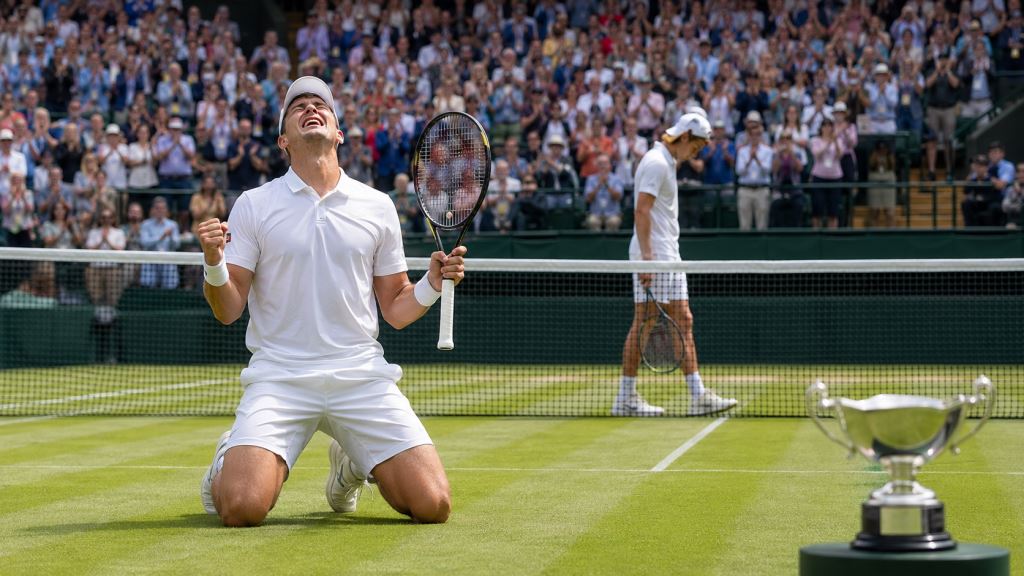 ilustracja AI: Kamil Majchrzak z pierwszym tytułem ATP po dramacie z Alexem de Minaurem w finale Libéma Open na trawie