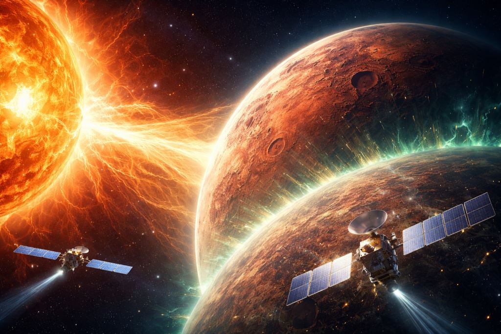 Statki kosmiczne ESA ujawniają, jak superburza słoneczna uderzyła w Marsa i zakłóciła atmosferę Czerwonej Planety