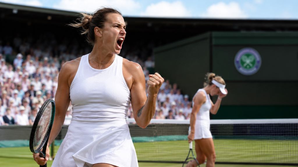 AI illustration: Sabalenka survives Kessler scare and keeps first Wimbledon title bid alive on grass at No.1 Court in London